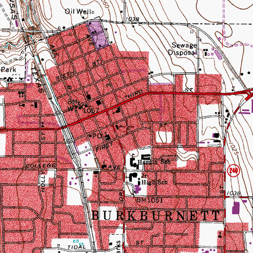 Topographic Map of Grace Lutheran Church of Burkburnett, TX