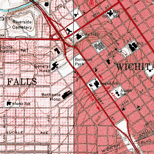 Topographic Map of Sacred Heart Catholic Church, TX