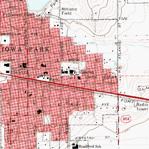Topographic Map of Iowa Park Church of God, TX