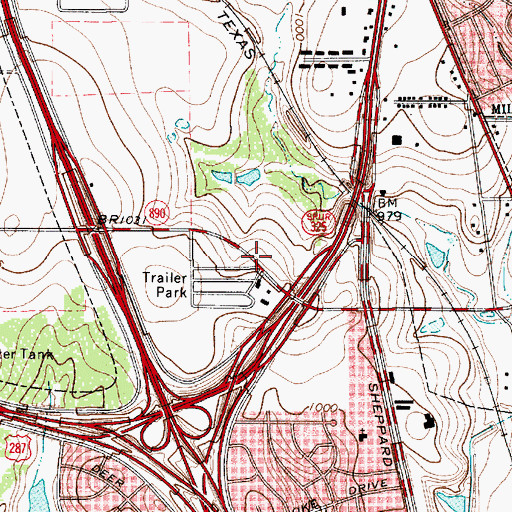 Topographic Map of Central Baptist Church, TX