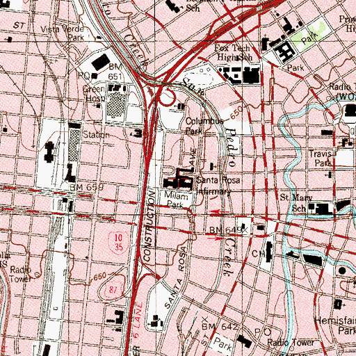 Topographic Map of Christus Santa Rosa Childrens Hospital, TX