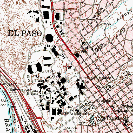 Topographic Map of Mesa Hills Specialty Hospital, TX