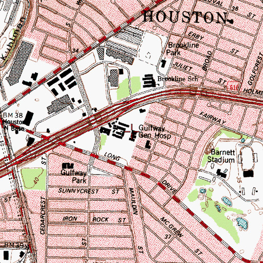 Topographic Map of Texas Specialty Hospital at Houston, TX
