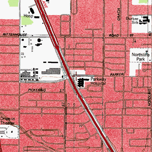 Topographic Map of Parkway Doctors Hospital, TX