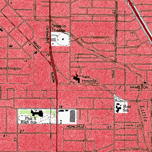 Topographic Map of Doctors Hospital - Tidwell, TX