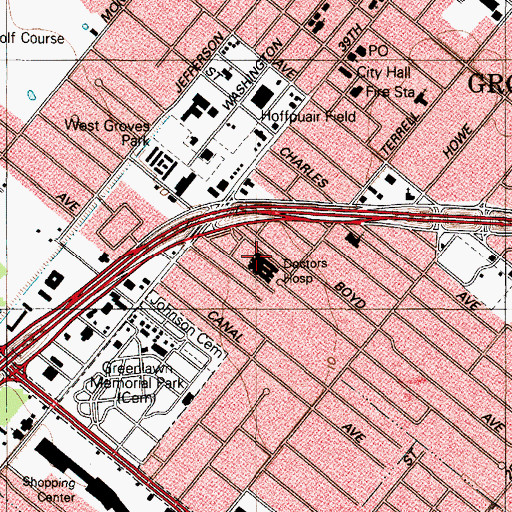 Topographic Map of Doctors Hospital, TX