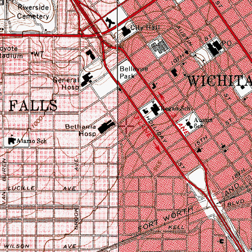 Topographic Map of Promise Hospital of Wichita Falls, TX