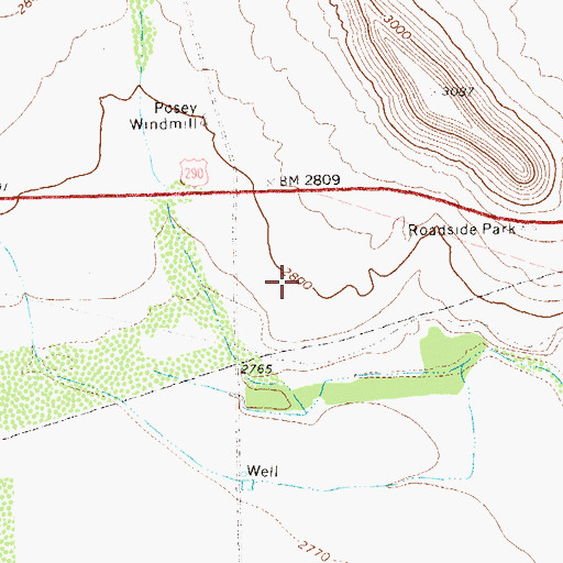 Topographic Map of Tunas Springs, TX
