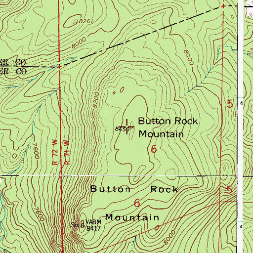Topographic Map of Button Rock Mountain, CO