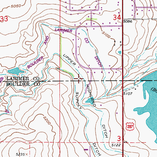 Topographic Map of Upper Highland Ditch, CO