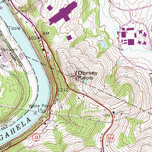 Topographic Map of Dorseys Knob Park, WV