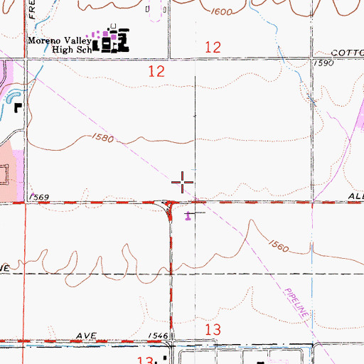 Topographic Map of Moreno Valley Post Office, CA