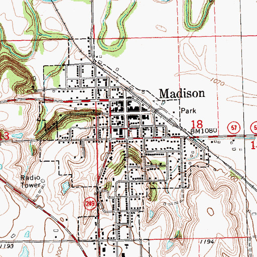 Topographic Map of Central Christian Church, KS