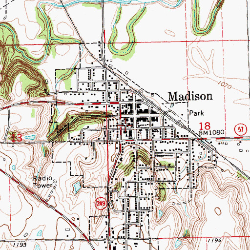 Topographic Map of Madison United Methodist Church, KS