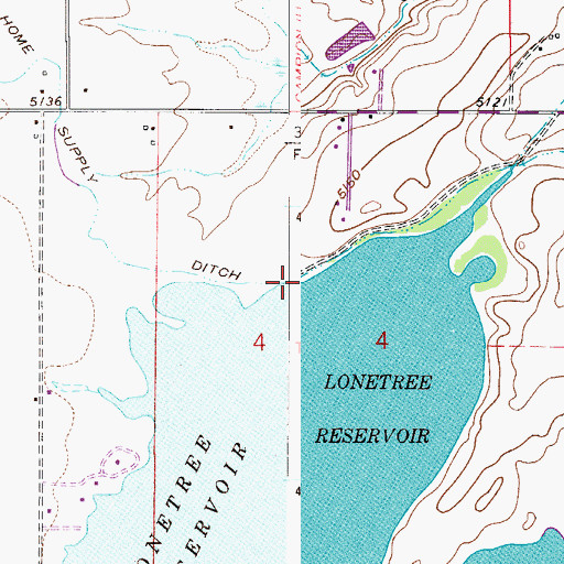 Topographic Map of Lonetree Reservoir, CO
