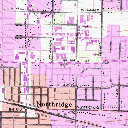 Topographic Map of California State University Northridge Post Office, CA