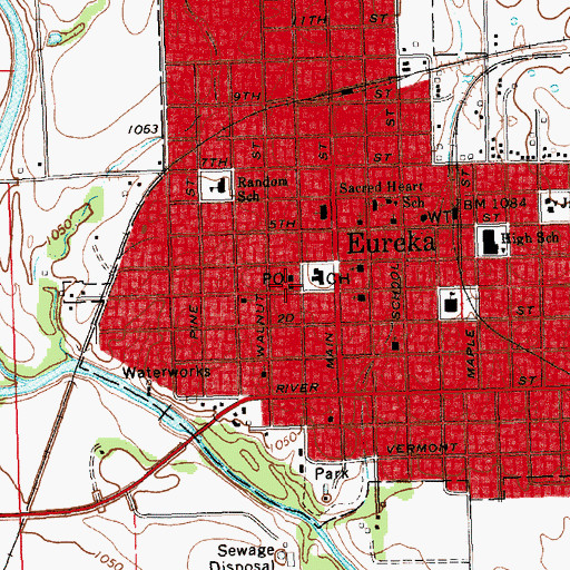 Topographic Map of Eureka Post Office, KS