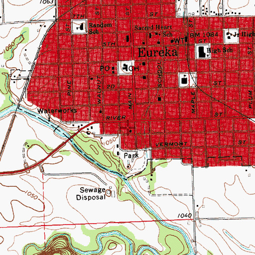 Topographic Map of Eureka Church of Christ, KS