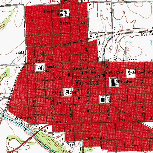 Topographic Map of First Baptist Church, KS