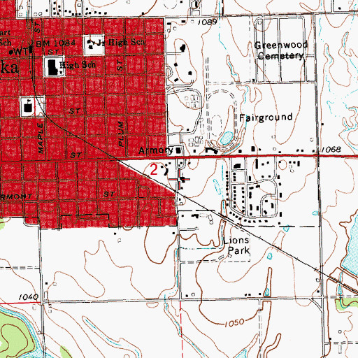 Topographic Map of Jefferson Street Baptist Church, KS