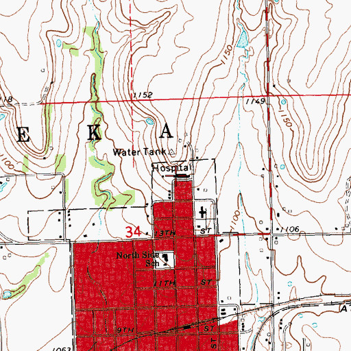 Topographic Map of Greenwood County Hospital, KS
