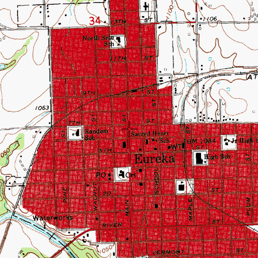 Topographic Map of Eureka Public Library, KS