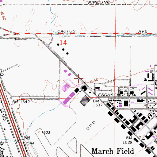 Topographic Map of March Air Reserve Base Post Office, CA