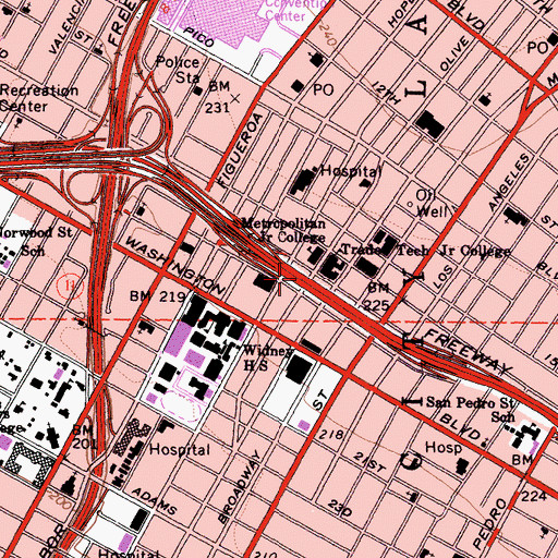 Topographic Map of Central Adult Senior High, CA