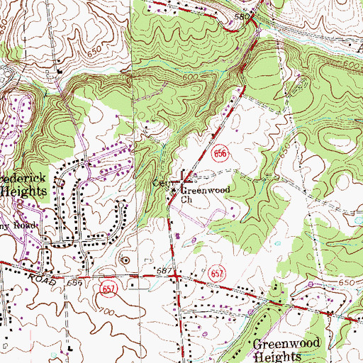 Topographic Map of Greenwood Cemetery, VA