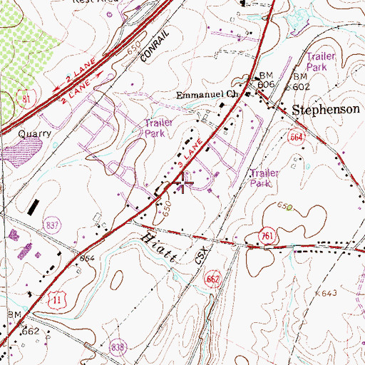 Topographic Map of Stephenson Post Office, VA