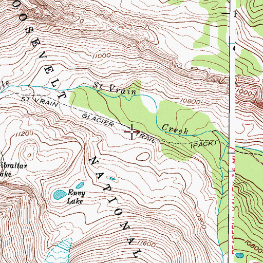 Topographic Map of Saint Vrain Glacier Trail, CO