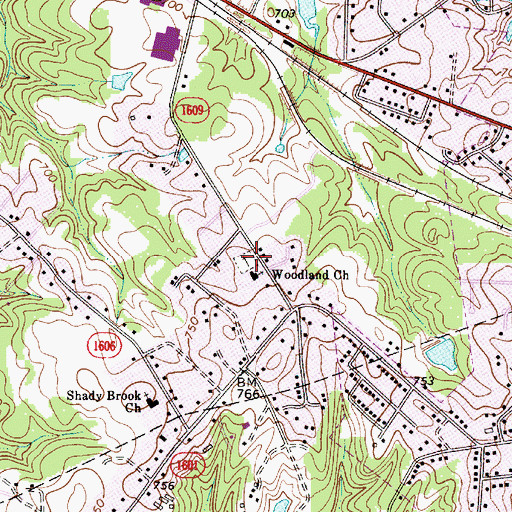 Topographic Map of Woodland United Presbyterian Church Cemetery, NC