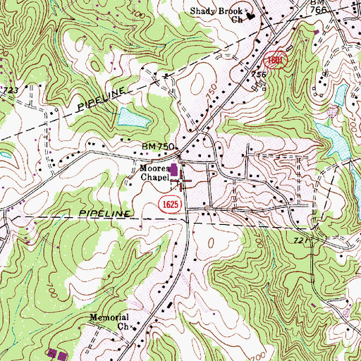 Topographic Map of Moores Chapel United Methodist Church Cemetery, NC