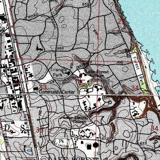 Topographic Map of Lois Durand Hall, IL