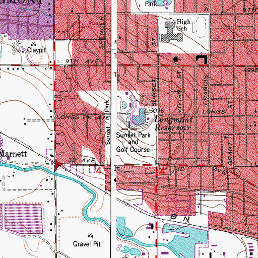 Topographic Map of Sunset Park and Golf Course, CO
