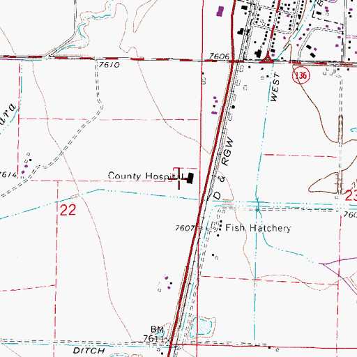 Topographic Map of Conejos County Hospital, CO