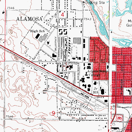 Topographic Map of San Luis Valley Regional Medical Center, CO