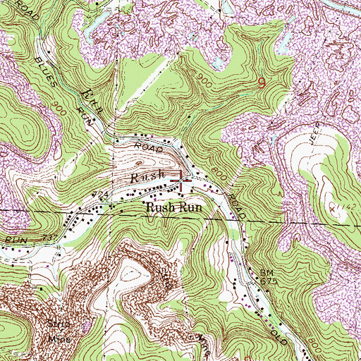 Topographic Map of Rush Run Post Office (historical), OH