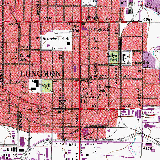 Topographic Map of Longmont, CO
