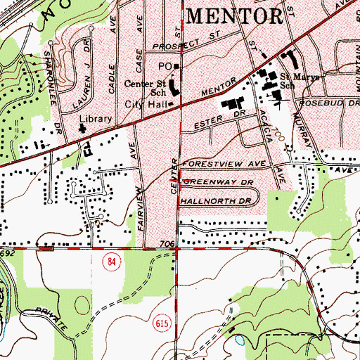 Topographic Map of West Mentor Post Office (historical), OH