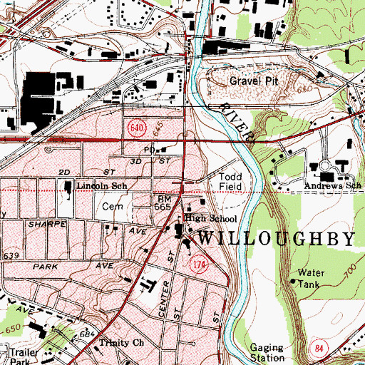 Topographic Map of Willoughby Post Office, OH