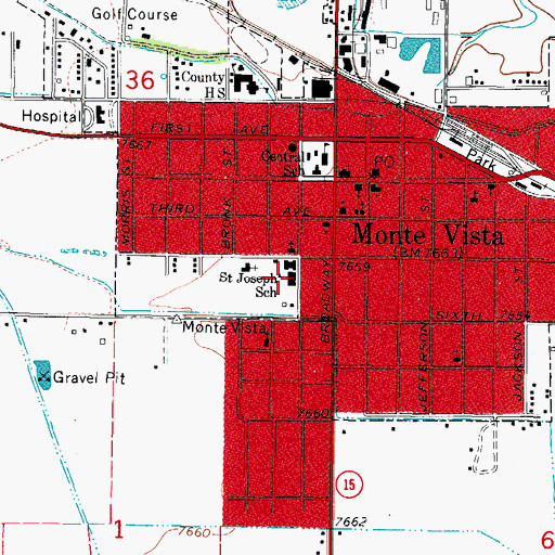 Topographic Map of Saint Joseph Catholic Church Monte Vista, CO
