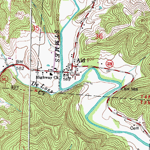 Topographic Map of Aid Post Office (historical), OH