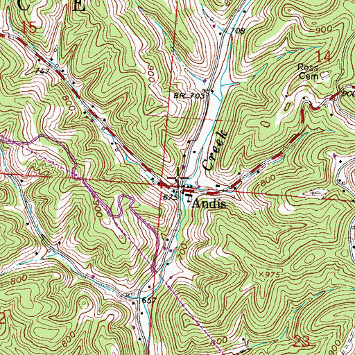 Topographic Map of Andis Post Office (historical), OH