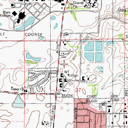 Topographic Map of Fox Bluff Corporate Center, IL
