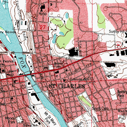 Topographic Map of Saint Charles Square Shopping Center, IL