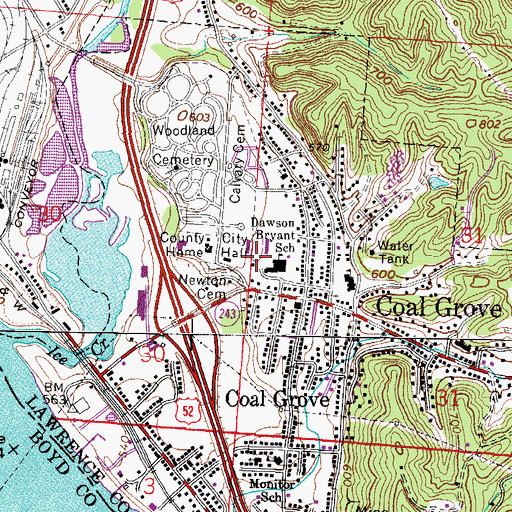 Topographic Map of Coalgrove Post Office (historical), OH