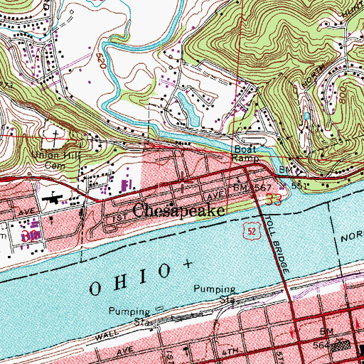 Topographic Map of Chesapeake Post Office, OH