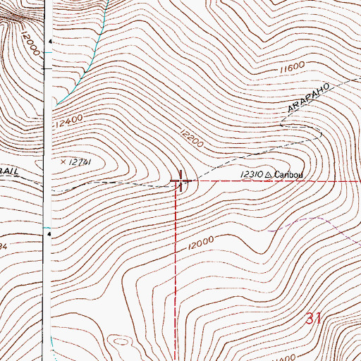 Topographic Map of Arapho Glacier Trail, CO