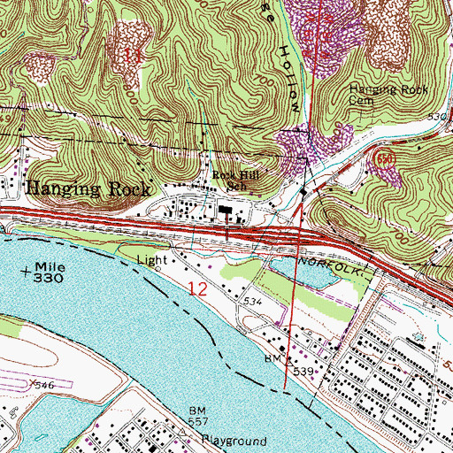 Topographic Map of Hanging Rock Post Office, OH